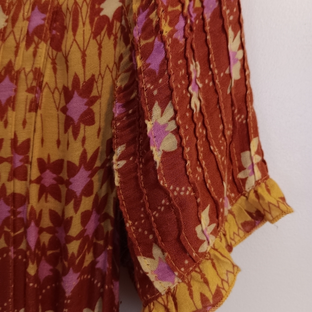 Free People Floral Rare Feelings Maxi Dress Orange & Fuchsia Boho Print Gauze - Picture 6 of 13